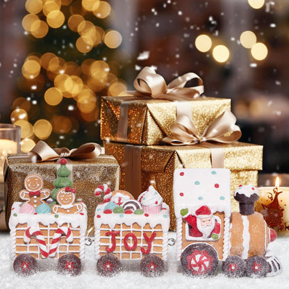 Hodao Christmas Gingerbread Man Train Figurines - Cute Indoor Holiday Decorations for Tabletop, Fireplace, or Centerpiece - Perfect Winter Christmas Decor and Gift (7.5" L Brown)