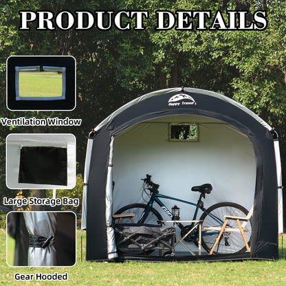 Happy Travel Bike Storage Tent Shed, Outdoor Waterproof Bicycle Covers Shelter with Window for 2/3/4/6/8 Bikes,Oversized Outside Portable Sheds for Lawn Mower,Garden Tools