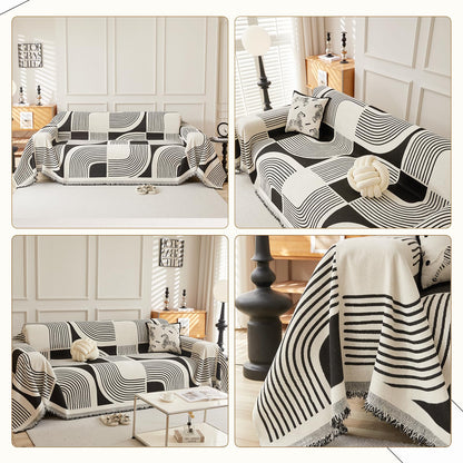 WEYOND Boho Couch Cover Sofa Covers Washable, Chenille Couch Covers for 3 Cushion Couch Sofa Pet Friendly, Bohemian Sofa Slipcovers for Sectional Sofa, Loveseat, 2 3 4 Seater (71" x 150", Black)