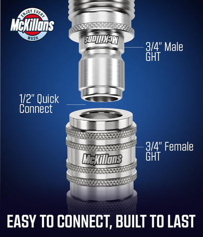 McKillans® 2025 Automatic Garden Hose Quick Connect [UNIVERSAL FIT] - Stainless Steel Quick Connect Hose Fittings - Water Hose Connectors - Quick Disconnect Adapter - INSTANT CONNECTION - 5 Pc Kit