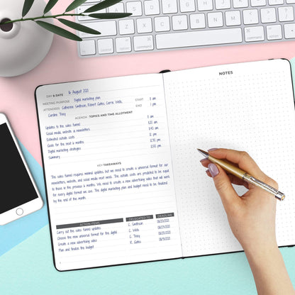 Clever Fox Meeting Notebook – Work & Business Organizer with Notes & Action Items – Notepad for Project Management & Meetings, A5 (Black)