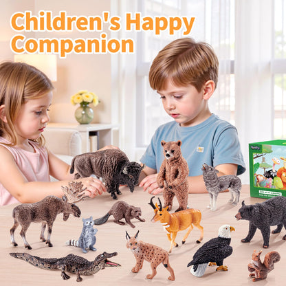 THINKBAY 12PCS Large North American Animal Figurines, Realistic Safari Woodland Jungle Animals Figures Toys Includes Crocodile,Wolf,Bear,Deer, Birthday Gift Party Favors Valentine's Day Gifts for Kids