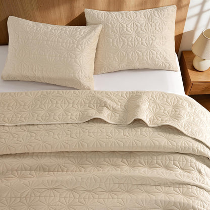 Uqocnh Luxury Velvet Quilt Set Queen Size 3 Piece, Soft Channel Stitch Velvet Comforter Set with 2 Pillow Shams, Lightweight Coverlet Bedspread Bedding Set for All Seasons, Beige