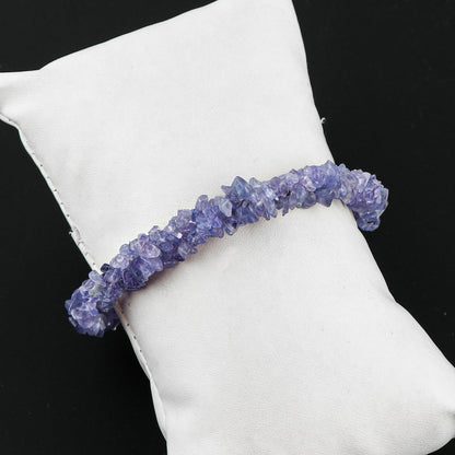 CRYSTALIS Natural Tanzanite Beads Braided Rope Bracelet, Chips Nuggets Beaded Gemstones, Chakra Healing Stones, Gift Giving Womens Jewelry, 925 Sterling Silver Bracelet 8 inch