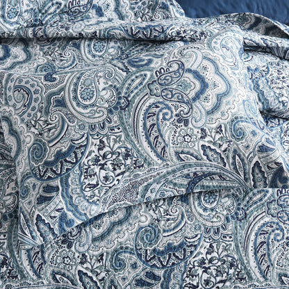 Autumn Dream Cotton Bedspread Quilt Sets, 3 Pieces Reversible Comforter Coverlet Sets,Blue Floral Paisley Bedspread,King Size