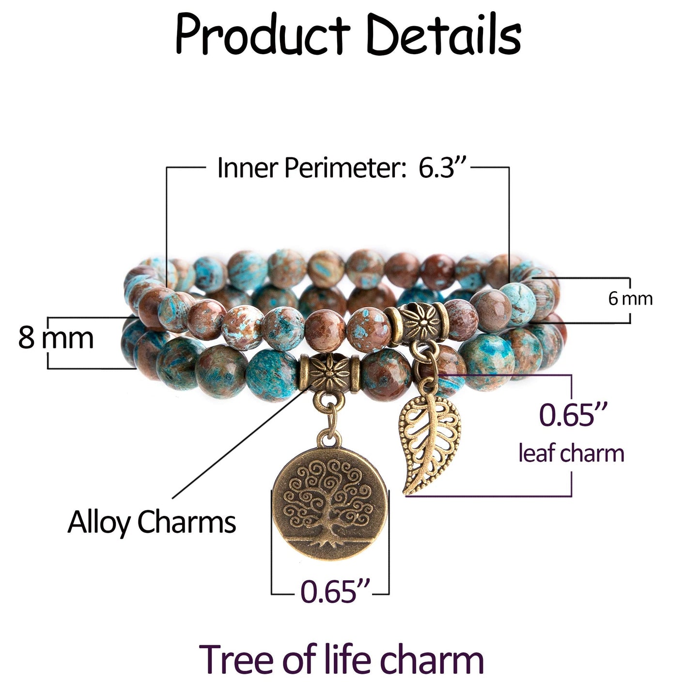 Bivei Natural Semi Precious Gemstone Beads Bracelet for Women - Life Tree and Leaf Charm Chakra Energy Anxiety Stretch Bracelets(Blue Lace Agate Beads)
