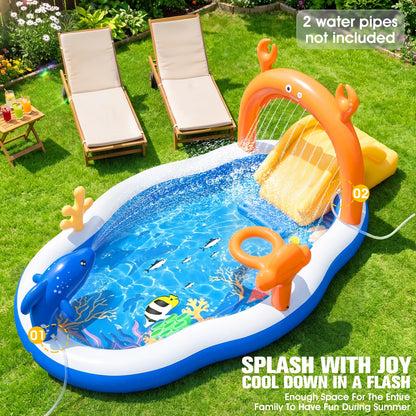 LuxPool 2026 Large Inflatable Play Center,Toddler Pool with Water Slide&Sprinkler,110"x70"x50"Inflatable Kiddie Pool with Slide,Backyard Kids Water Slide,Blow-Up Splash Pad for Toddlers