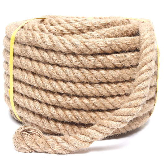 Heavy Duty Jute Rope - 1 Inch, 50 Feet, Natural Hemp for Crafts, Gardening, Bundling, Climbing, Hammock, Nautical, Tug of War, Railings, Home Decorating