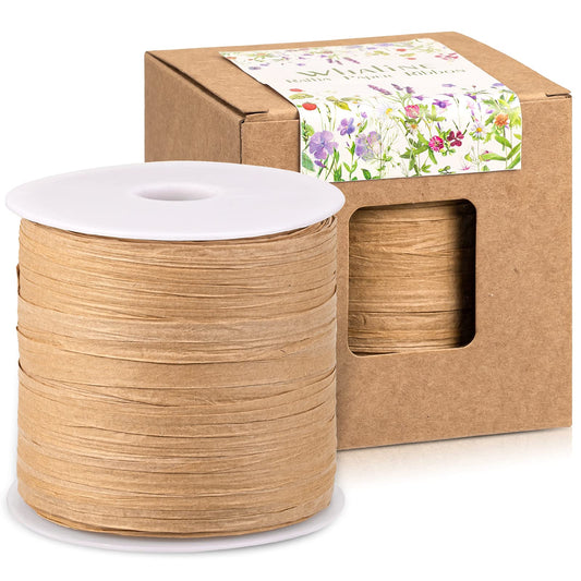 Whaline 229 Yards Raffia Paper Ribbon Christmas Kraft Craft Packing Paper Twine Festival Gift Wrapping DIY Crafts Ribbon for Decoration and Weaving, 1/4 inch Width