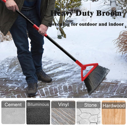 PUTNATRUE Heavy Duty Angle Broom, 3 Pack Longer Commercial Brooms, Swipe Brooms for Sweeping Indoor Outdoor, Perfect Red Broom of Kitchen, Garage, House, Restaurant