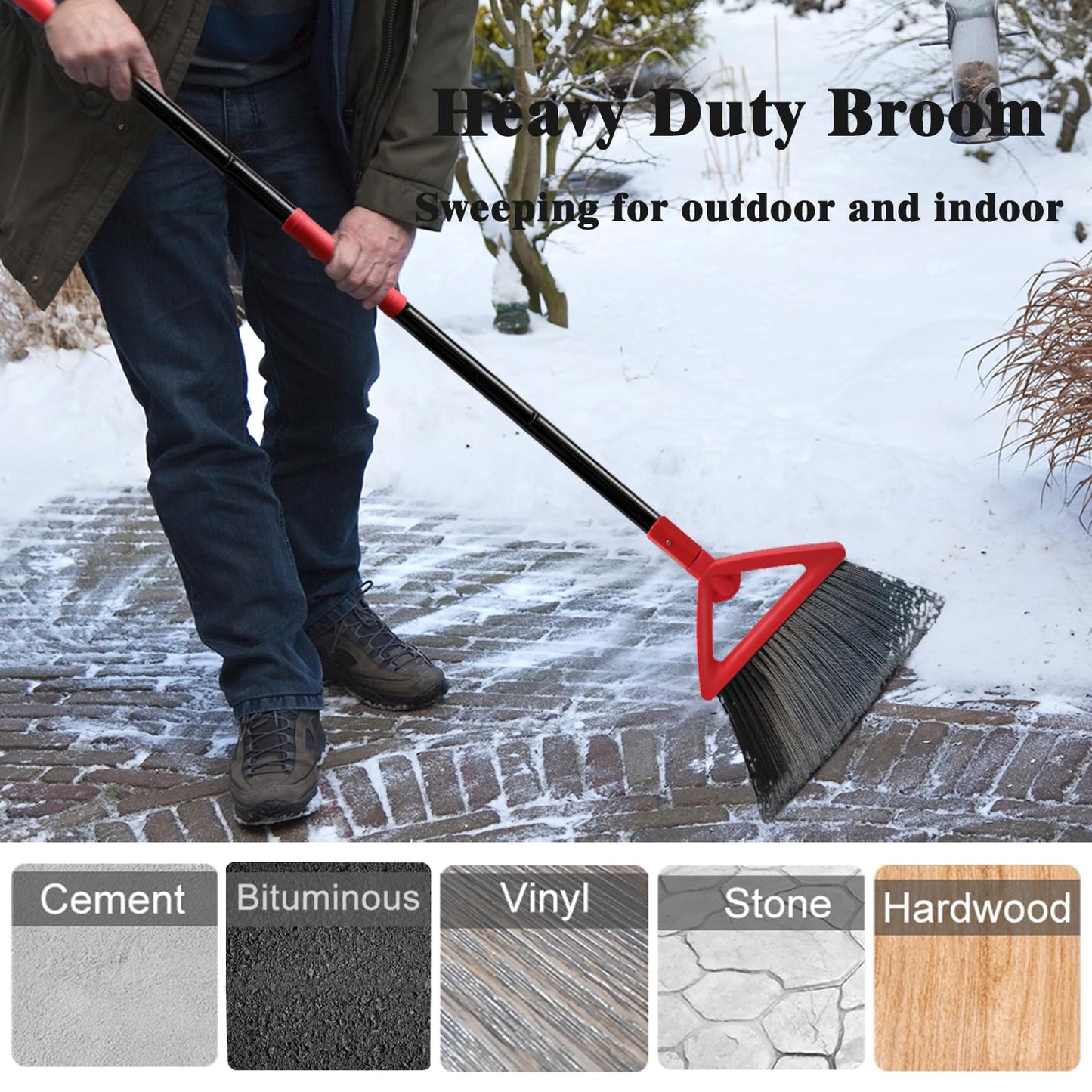 PUTNATRUE Heavy Duty Broom of Outdoor and Indoor, 4 Packs Upgraded Commercial Angle Brooms, Perfect Red Broom of House,Kitchen, Garage, Courtyard, Concrete
