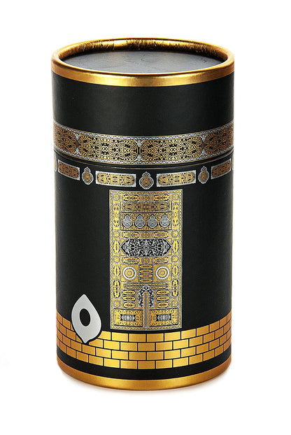 ihvan online Muslim Prayer Rug and Prayer Beads with Elegant Design Cylinder Gift Box, Janamaz, Soft Sajadah, Islamic Gifts Set, Portable Prayers Carpet Mat, Taffeta Fabric, Black
