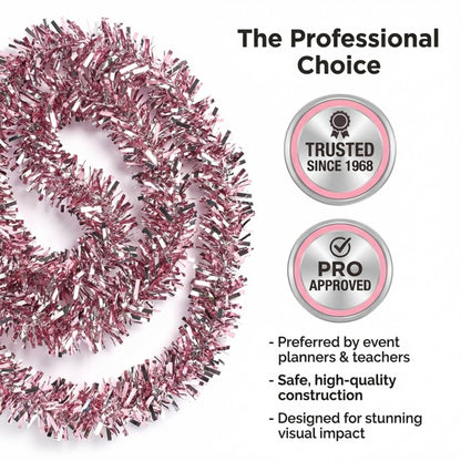 Anderson's Metallic Light Pink & Silver Sparkle Glitter Tinsel Twist Garland, 25ft Holiday Decoration, Christmas Tree Trim, Parade Float Decor, Party Supplies, Graduation, Event Garland