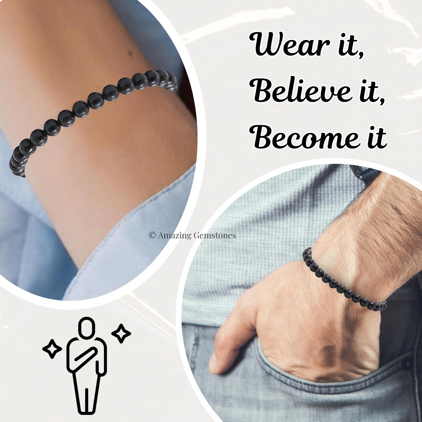 Amazing Gemstone Shungite Bracelet, Gifts For Men & Women - Protection Healing Crystal Bracelet - 6mm Gemstone Beaded Adjustable Bracelet, Pulseras Para Hombres Mujer Stocking Stuffers