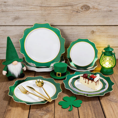 WDF 100PCS Green Plates Disposable - Heavy Duty Green Plates - 50 Guests Green Plastic Plate for Sping/Wedding/Birthday/Party