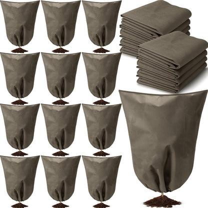 Wesnoy 12 Packs Winter Plant Covers Freeze Protection Drawstring Tree Cover 23.62 x 31.5 in Large Reusable Frost Protection for Plants Fruit Tree Shrub, Outdoor Prevention Bag (Brown)