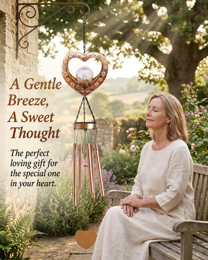 Nacome Solar Heart Wind Chimes for Outside: Weatherproof Metal Outdoor Decor Easy Hanging for Garden Patio Tree Window - Melodious Mother's Day Birthday Gifts for Mom Women Mom Grandma Her Wife
