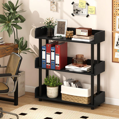 Tangkula 3-Tier Bookshelf, Multipurpose Wood Standing Display Rack with Back and Side Panels, Industrial Open Bookcase, Storage Organizer for Living Room Kitchen Office (Black, 1 Pack, 3-Tier)