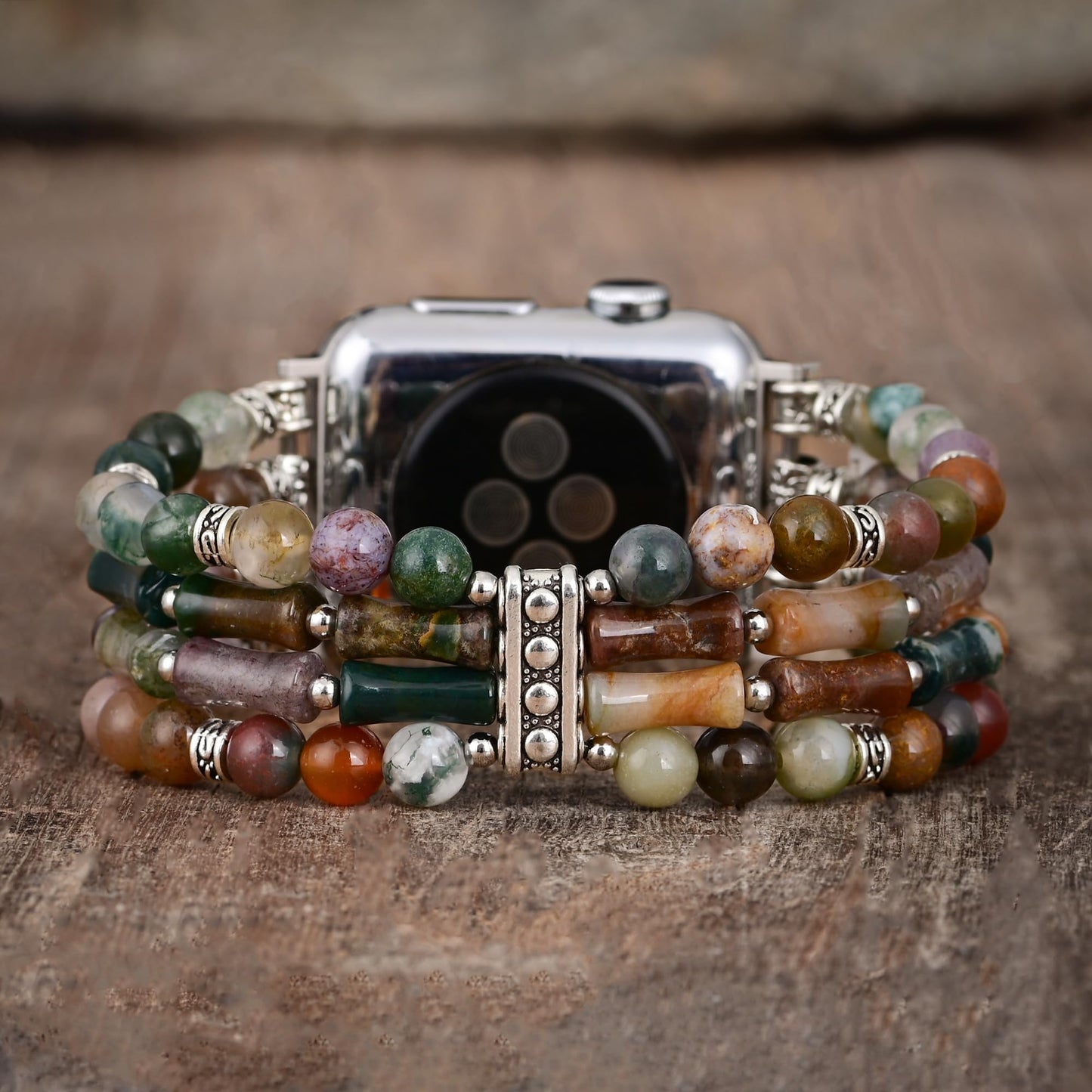Jasper Handmade Stretch Watch Band: Boho Jasper Handmade Watch Band Bohemian Natural Stone Smartwatch Stretch Bands Compatible with Apple Watch 38mm/40mm/41mm/42mm/44mm/45mm (Vintage Agate, 38mm-45mm S size(5.75''-6.25''))