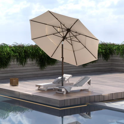 Ayge 9FT 3-Tier Large Outdoor Patio Umbrella Market Table Umbrella-UV Resistant,Easy Push Button Tilt and Crank,8 Sturdy Fiberglass Ribs Heavy-Duty Pool Umbrella for Deck,Backyard,Garden,Yard,Beige
