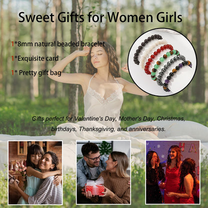 Gnamy Black Lava Bracelet for Women, Healing Crystal Bracelet for Spiritual Healing Positive Energy Stress Relief, Natural Stone Stretch Beads Bracelets Jewelry Birthday Gifts for Daughter Friends Girlfriend Her