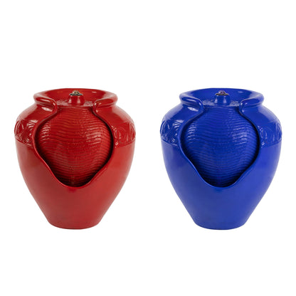 Jar Water Fountain – Indoor or Outdoor Ceramic-Look Glazed Pot Resin Water Feature with Electric Pump and LED Lights by Pure Garden (Cobalt Blue)