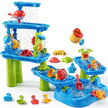 KIZONLY Water Table for Toddlers 1-3 3-5, 5-Tier Water Table for Kids with Sand Beach Toys, Water and Sand Sensory Table Beach Outdoor Birthday Gifts Toys for Kids Toddlers Age 3 4 5 6 7 8 Boys Girls