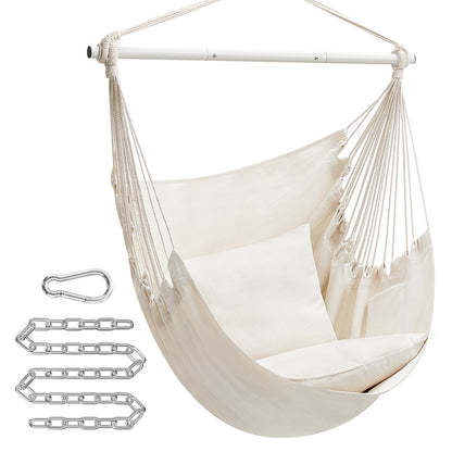 SONGMICS Hammock Chair, Load Capacity 500 lb, Hanging Chair with 2 Cushions, Large Hammock Swing with Chain and Pocket, for Indoor, Outdoor, Living Room, Bedroom, Cream White UGDC197M01
