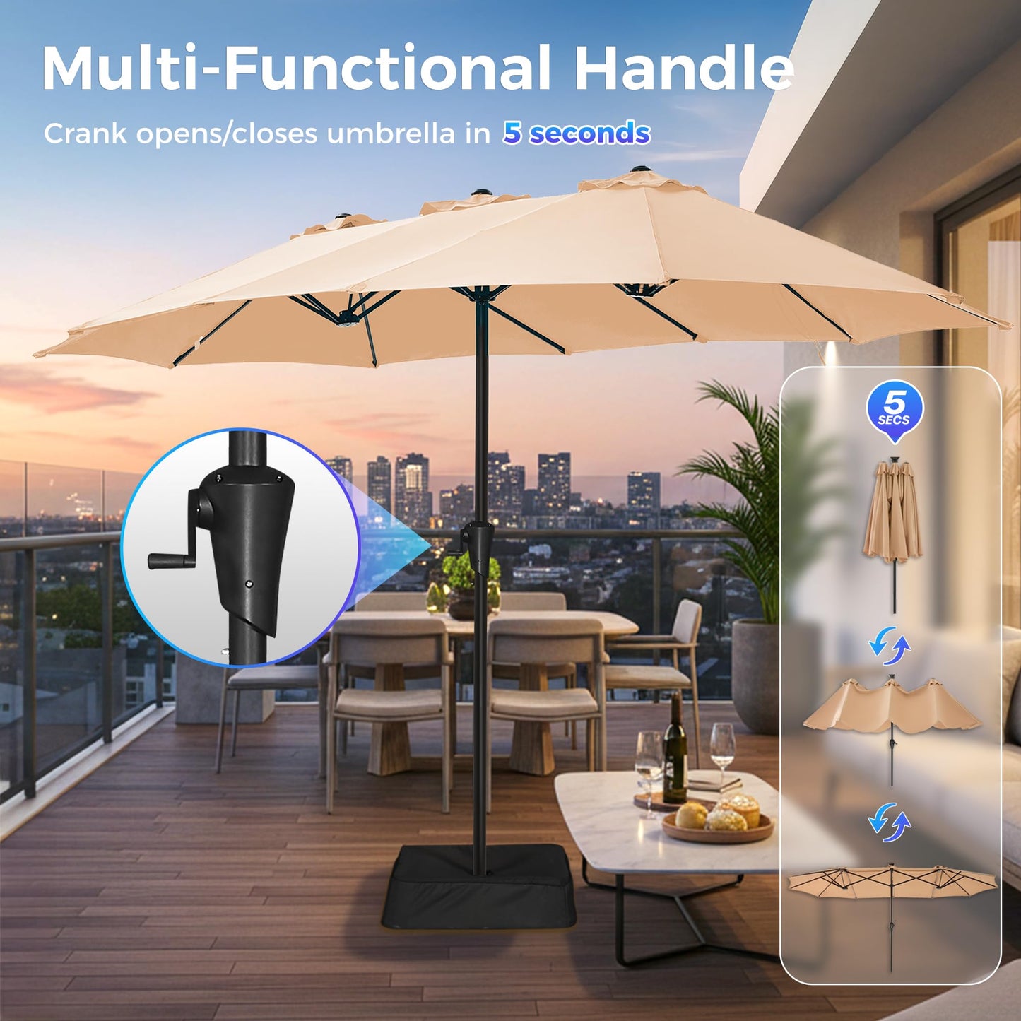 SUPERJARE 13FT Outdoor Umbrella for Patio, Double sided Pool Umbrellas with Fade Resistant Canopy, Large Table Umbrella for Deck, Market, Backyard - Beige(No Base)