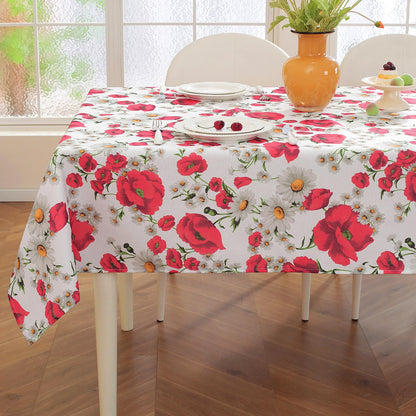 SASTYBALE Spring Summer Tablecloth 52 x 70 Inches Rectangle Red Floral Table Cloth, Washable Water Resistant & Wrinkle Free Polyester Texture Table Cover for Party,Picnics, and Dinner Decor