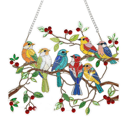 CEOVR Spring Birds Hanging Diamond Art for Adults, Birds on Branch Diamond Painting Pendant DIY Gem Art Wall Hanging Ornament, Acrylic Home Garden Decor with Chain, Box Kit 9.63 * 8.17inch