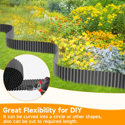 MTART Corrugated Metal Edging for Landscaping, Sturdy Garden Edging Border for Flower Bed, Lawn and Landscape Edging (Black, 6"×40Ft)