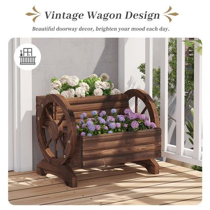 Kitsanery Wooden Planter Box,Planters for Outdoor Plants, Flower Cart for Patio Garden Balcony, Backyard Decor Garden Planters with Wheels for Flowers,Vegetables (Carbonised Colour (Dark Brown))