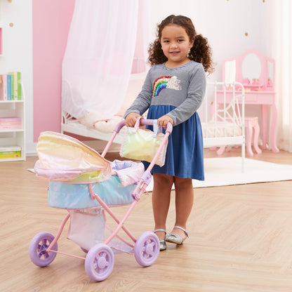 Olivia's Little World - Play Baby Doll Bassinet Stroller, Baby Doll Pram Stroller Buggy for 5 Year Old Girls, Magical Dreamland Baby Doll Deluxe 2-in-1 Stroller for up to 16" Dolls - Multicolor