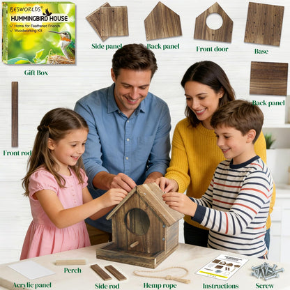 DIY Wooden Hummingbird House Kit for Outside Hanging, Ideal Bluebird Hummingbird House for Outdoors With Transparent Viewing Window, Built-in Bird Feeder, Gift for Bird Lovers, Great Garden Decoration