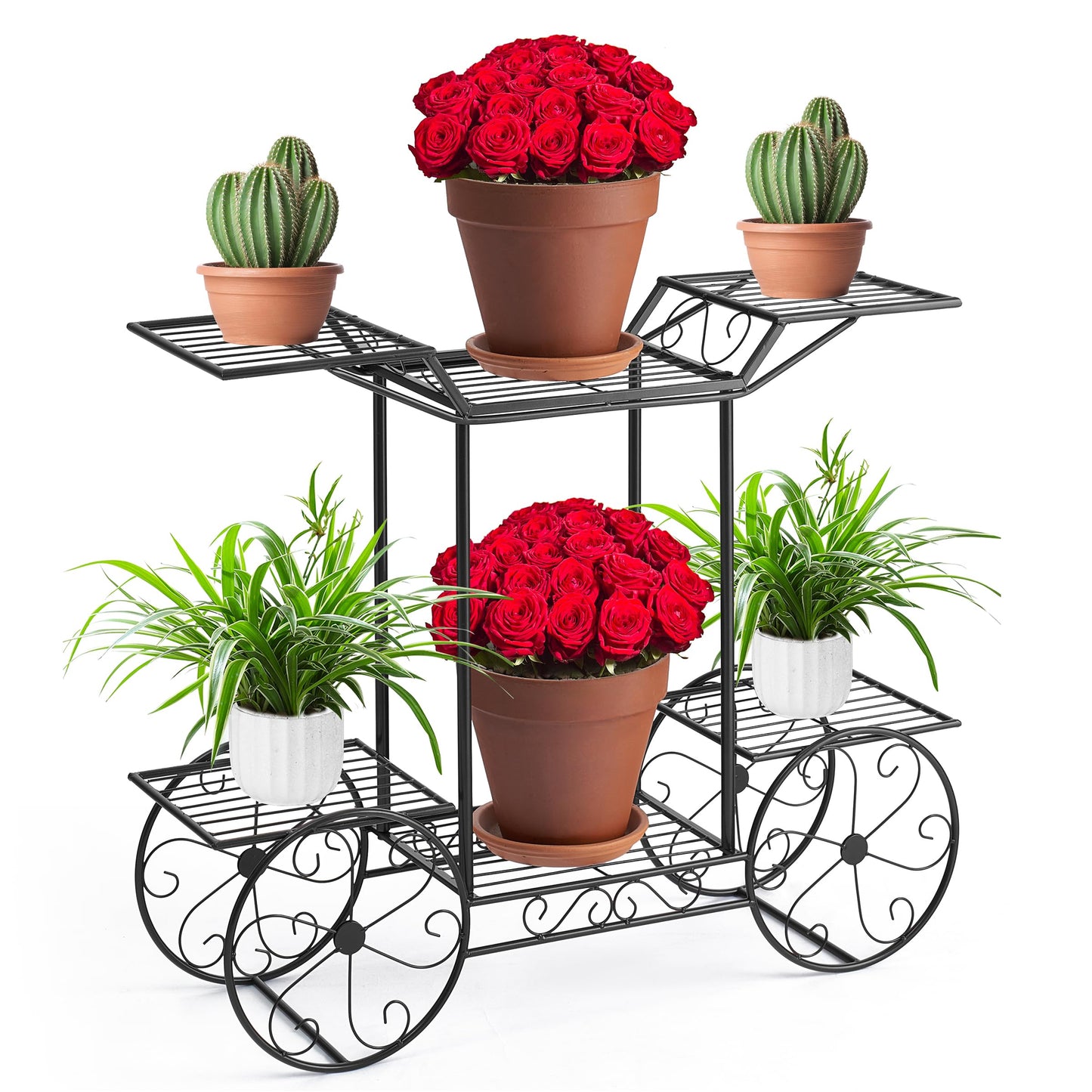 Sorbus® Garden Cart Stand & Flower Pot Plant Holder Display Rack, 6 Tiers, Parisian Style - Perfect for Home, Garden, Patio (Black)