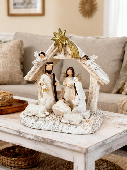 WANCHIY Nativity Set Indoor– Nativity Scene with Manger, Christmas Nativity Sets & Figures with LED Lights, Christmas Decorations Indoor for Home Display