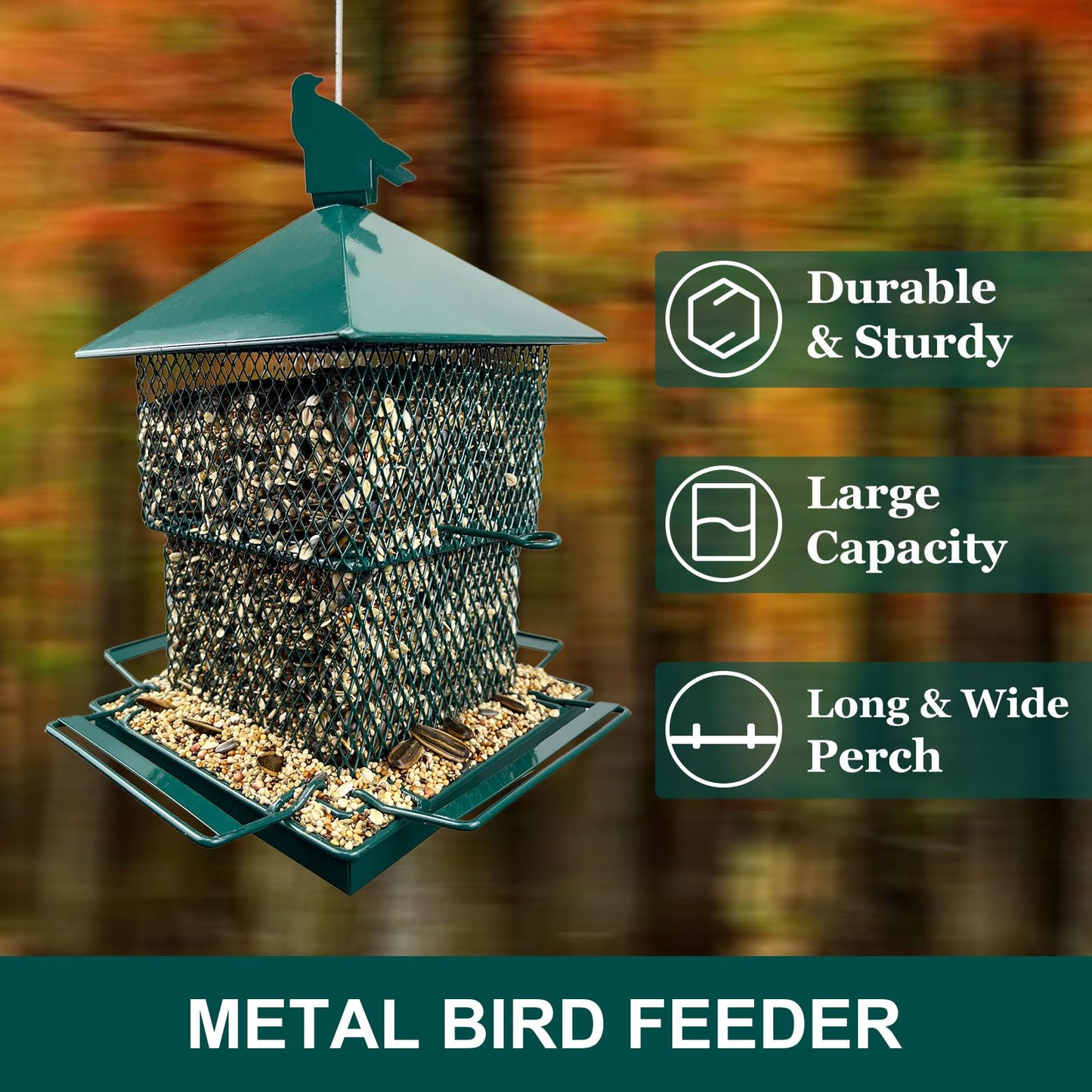 Bird Feeders for Outdoor Hanging, Heavy Duty Metal Bird Feeder, 6lb Large Capacity, Supports Cardinal, Finch, Blue Jay and Wild Birds