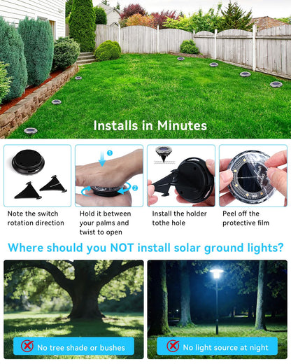 Krinzitt 12 Pack Mini Solar Powered Ground Lights, Bright LED Solar Lights Outdoor Waterproof for Landscape Decoration, Pathway Lighting for Garden Walkway Driveway（Cool White）