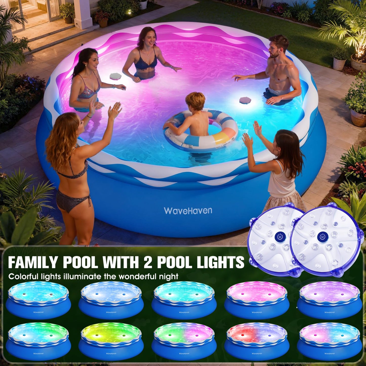 Easy Set Pool with Pool Lights, Upgraded Above Ground Pool,Large Inflatable Swimming Pool for Adults Round Pool,Quick Set Inflatable Top Rings Above Ground Swimming Pool 8ftx30in