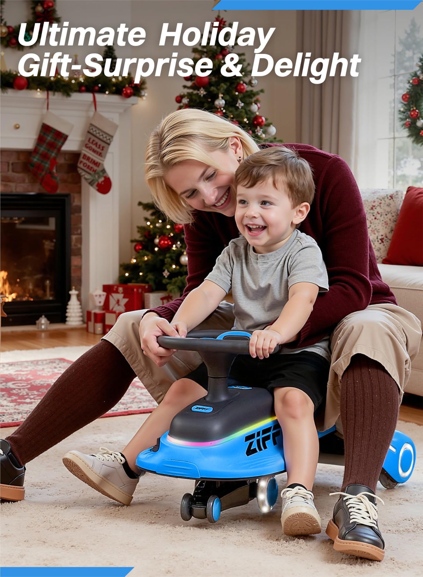JOVA ZIFFY 45W 5.5A Light-Up Electric Wiggle Car with Pedal, Rechargeable Battery, 2-in-1 Swing Car, 2 Speed Ride-On Toy, Anti-Rollover, Flashing Wheels for Ages 3+ (Up to 110 lbs)