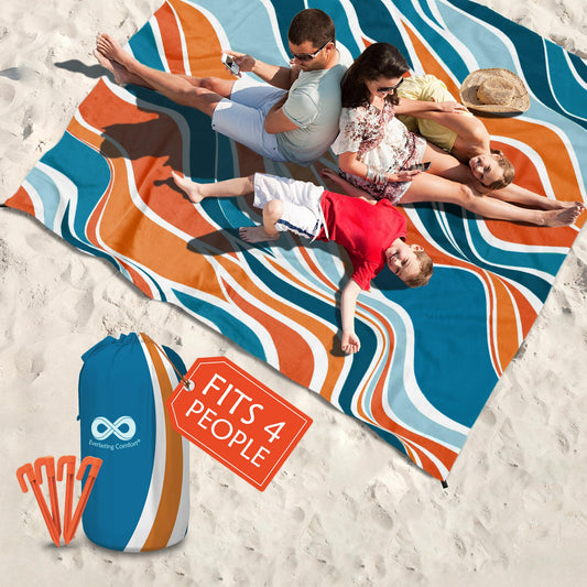 Everlasting Comfort Large Beach Blanket Waterproof & Sandproof - 80" x 80"/ 6.7ft x 6.7ft - Lightweight Picnic Mat, Camping Necessities for 4 People - Accessories for Outdoor Festivals - Orange