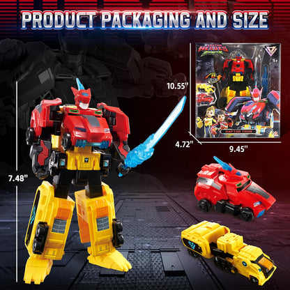 QUANTUM HEROES DINOSTER Transforming Toys, 2-in-1 Transforming Robot Raptor Tron, 7.48-inch Action Figure Children's Robot Toy, Cool Transforming Toys for Boys and Girls Age 5+, Red and Yellow