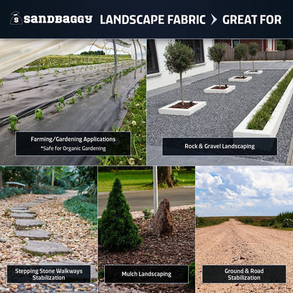 Sandbaggy 6 Feet Landscape Fabric | 40 Year Fabric | Weed Mat, Ground Cover, Garden Tarp | Trusted by Farmers & Contractors Across America (6 ft x 300 ft Roll)