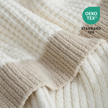 Amélie Home Chenille Throw Blanket, Soft Cozy Waffle Throw for Couch & Sofa, Warm Yet Lightweight, Breathable All-Season Throws for Women Men, Housewarming, Birthdays, 50"x60", Ivory