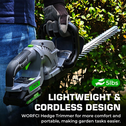 20-Inch Cordless Hedge Trimmer, Electric Handheld Bush Trimmer, 180° Rotatable Handle, with 2pack Battery and Charger (WHT52)