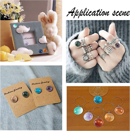 PH PandaHall 46pcs 23 Styles Stone Cabochons 8mm Gemstone Half Round Flatback Gemstones Beads Quartz Chakra Stone Crystal for Earring Necklace Bracelet Jewelry Making