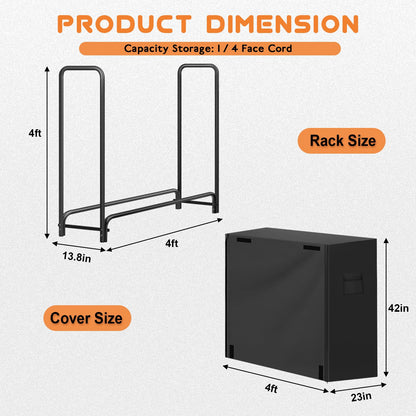 Gtongoko 4FT Firewood Rack Outdoor with Cover, Heavy Duty Wood Storage Racks with 600D Oxford Weather Resistant Waterproof Fabric Cover, Outdoor Firewood Holder