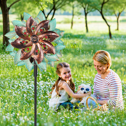 KHayRovies 360°Metal Wind Spinners Outdoor for Garden Yard, 64" Kinetic Large Wind Spinner & Sculptures with Stable Metal Stake, Garden Windmill for Yard Lawn Patio Art Decor (Green-Brown)