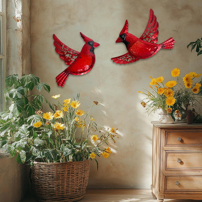 HONGLAND Metal Cardinal Wall Art 12inch Metal Birds Wall Sculpture Garden Decoration Outdoor Statue Patio Fence Hanging Plaques 2 Pack